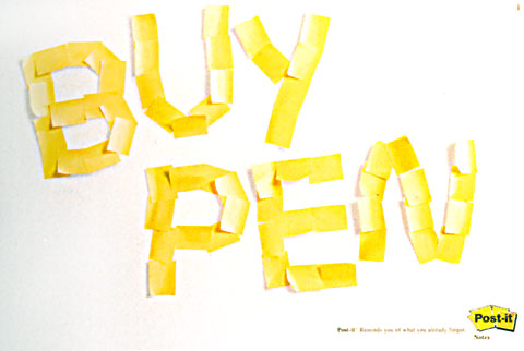 Ad for post-it labels showing the labels itself creating the shape of a text