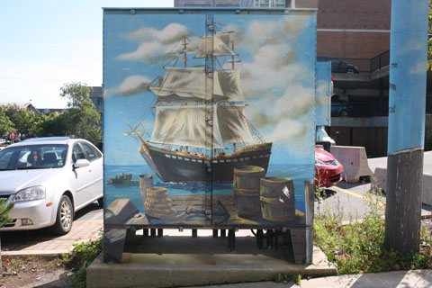 Feeder pillar containing a ship painting