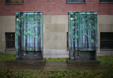 Feeder pillars containing a tree painting