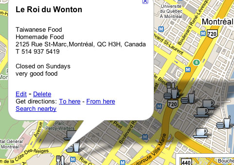 Excerpt from Favorite Food Montreal Google Map