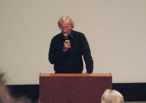 John Pilger talking at Concordia after the screening of his movie