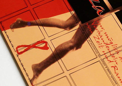 Month of August of the project Dancing=Existing showing nacked woman legs on red and beige background
