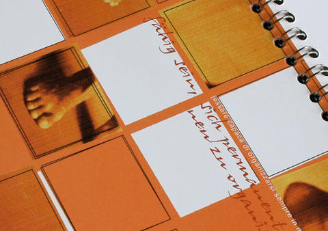 Month of July of the project Dancing=Existing showing tfragments of feet on orange background