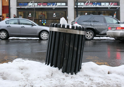 Garbage Can on Rue Ste Catherine, Corner Stanley