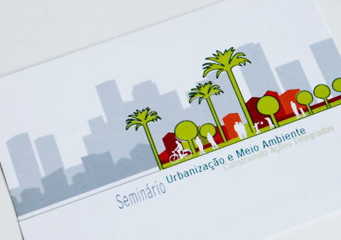 Postcard of the project Seminar: Urbanisation and environment in Brasil containing a digital illustration of a green space in a gray city environment