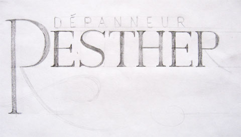 Lettering sketch of a depanneur sign named Resther
