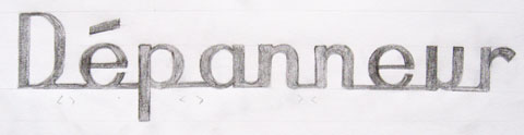 Lettering sketch variation of a depanneur sign with combined letters