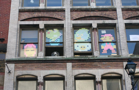 Windows with post-it art