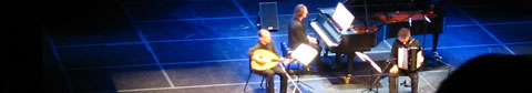 The musicians of the Jazz  trio Anouar Brahem perform on stage