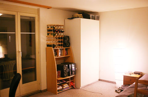 Room with wine shelf