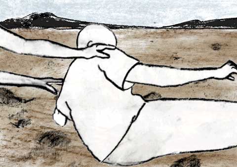Hands helping person to stand up, from the animation 'Leben'