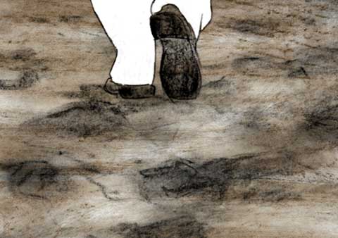 A man falling to the ground, from the animation 'Leben'