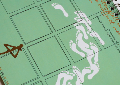 Month of April of the project Dancing=Existing showing foot prints on green background