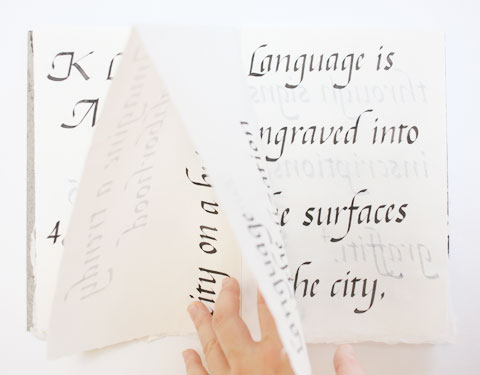 Page containing the word 'language' of Montreal italic calligraphy book