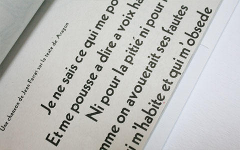 Letterpress text on page of making-of book of letterpress project 'poetes'