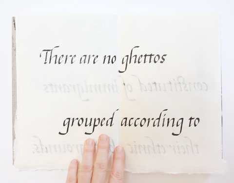 Page containing the word 'ghettos' of Montreal italic calligraphy book