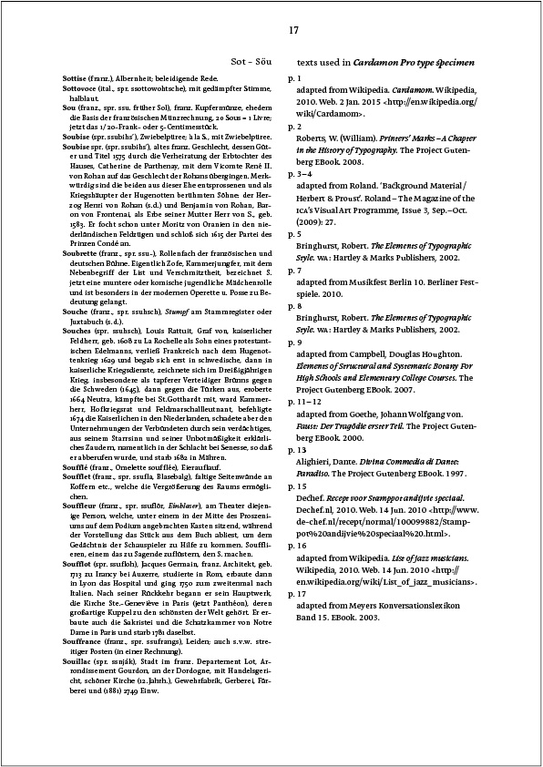 Page from Cardamon type specimen featuring the characteristics of the Cardamon typeface family