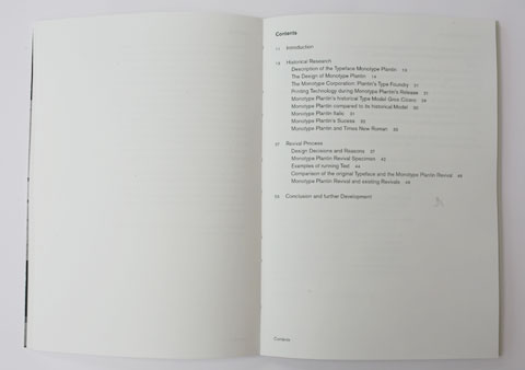 One of the Monotype Plantin revival book's contents page