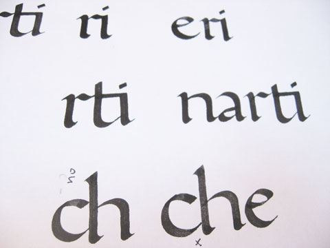 Foundational hand/roman minuscule ligatures on paper