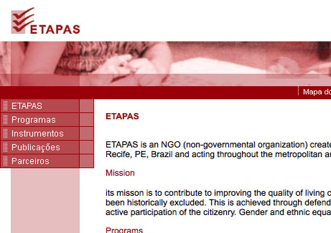 Screenshoot of the website of ETAPAS featuring the menu.