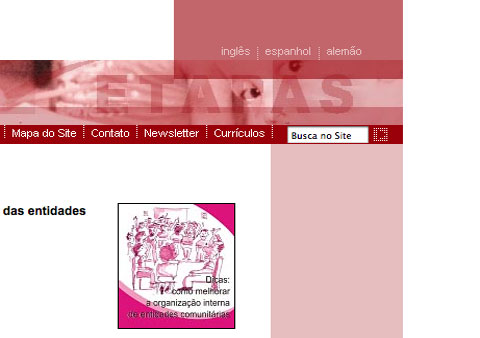 Screenshoot of the website of ETAPAS featuring publications in the site.
