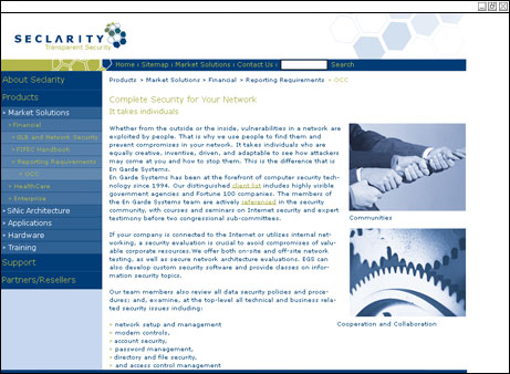Screenshoot of the website Seclarity, in particular the content site
