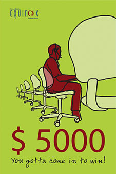 Illustration for a poster campaign for 'Equinox', Telemarketing, showing an individual working