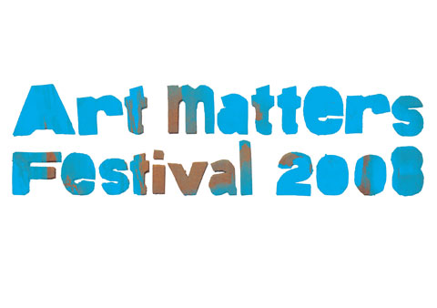 Logo for Art Matters Festival in cut letters and paint cyan