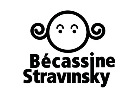 Final logo design for the theater group Becassine Stravinsky showing a stylized head with text